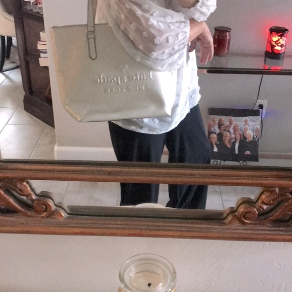 kate spade Handbags - Kate spade large silver tote like new!
